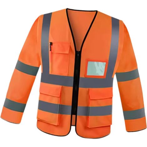 Chaleco reflectante con bolsillos, manga larga, alta visibilidad, ropa de trabajo para voluntarios, topografía, jardinería, color naranja. (1/5)