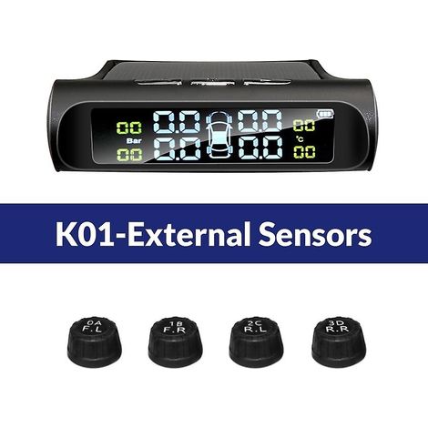 Sistema de alarma de seguridad para automóviles Acceo con TPMS, monitorización de presión de neumáticos, energía solar, pantalla LCD digital y advertencia de temperatura. 4 sensores. (1/5)