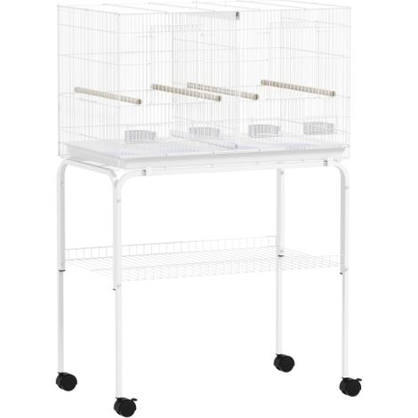 Large Bird Cage with Divider, 4 Wooden Perches, Slide-Out Tray and Feeders for Budgies, Lovebirds, Canaries - 76x46x116cm White (1/5)
