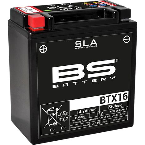 BS Battery 300763 btx16 AGM SLA Batería de moto, color negro