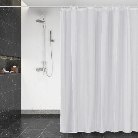 1 Rideau De Douche 180x200cm Polyester Imperméable Séchage Rapide Blanc Avec 12 Crochets Pour Salle De Bain (1/5)