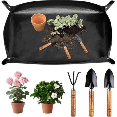 Tapis de Rempotage 150x100 cm avec 3 Mini Outils Tapis de Jardin Imperméable Pliable 150x100 cm, Adapté aux Tables de Rempotage pour Plantes d'intérieur et Succulentes (1/5)