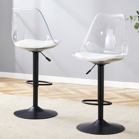 Ensemble de 2 tabourets de bar modernes et réglables, avec dossiers en plastique transparent, assises Réglables