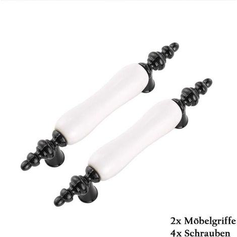 Lot de 2 Poignée de Porte en Céramique Style Moderne avec Vis pour Armoir Placard Tirroir Entraxe 76mm (Noir et Blanc) - (1/5)