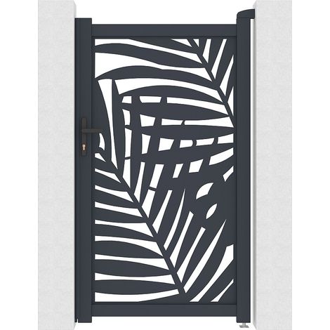 Cancelletto battente in alluminio con motivo tropicale in taglio laser L103 x H181 cm Antracite - TOGIRO