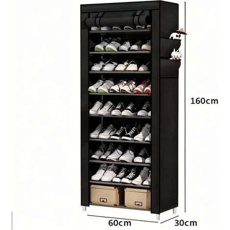 Étagère à Chaussures en Tissu à 10 Niveaux 60 x 30 x 160 cm, Armoire chaussures Noir, , Meuble chaussure avec Housse de Protection, pour Talons Hauts, Pantoufles y Chaussures de Sport (1/5)