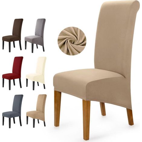 Stuhlhussen XL 6er Set Khaki Stretch für Esszimmerstühle, waschbar (1/5)