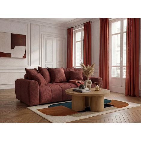 BOBOCHIC - Canapé droit 3 places convertible ROXELANE tissu bouclette   Rouge