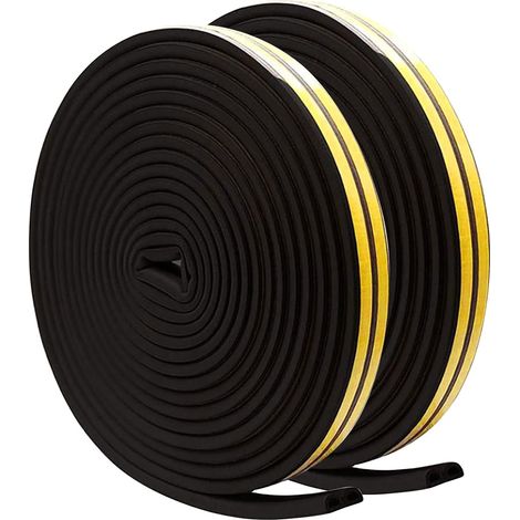 Bande d'étanchéité Autocollante pour Portes et Fenêtres,type D 9mmx6mm Bandes de Joint,Bandes de Caoutchouc Insonorisées pour Fenêtres Bande d'impact (12m) noir (1/5)