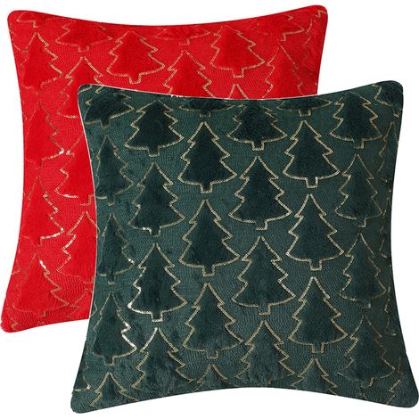 Lot de deux taies d'oreiller motif sapin de Noël, housses de coussin décoratives pour la maison (1/5)
