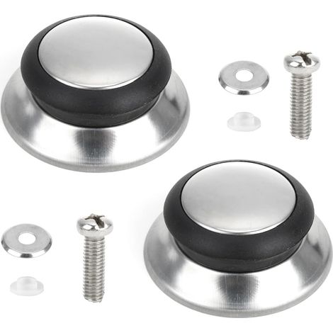 2 Pièces - Bouton de Couvercle - Acier Inoxydable - Résistant à la Chaleur - Design Ergonomique - Pour Casserole et Poêle - Noir - 5x5cm (1/5)