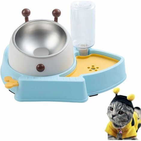 Cat Bowls, 3-in-1 Cat Bowl, 3-in-1 Pet Bowl with Automatic Water Storage, Stainless Steel Pet Bowl for Cats and Dogs (Yellow Blue) (1/5)