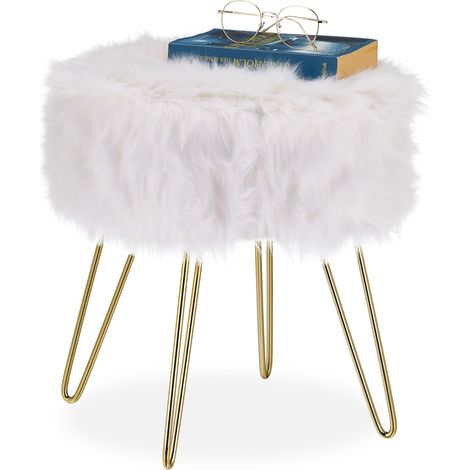 Taburete de piel sintética en blanco y dorado