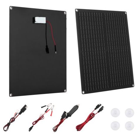 30 W 12 V Solarpanel-Batterieladegerät, Monokristallines Solarpanel-Kit mit integriertem Smart Controller & 3 Verbindungskabeln, tragbar für RV, Auto, Motorrad, Boot, Van, Camper (1/5)
