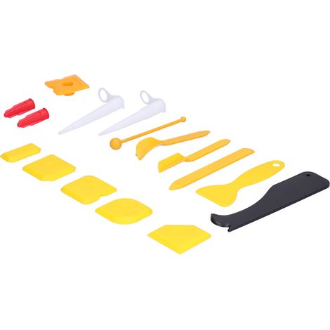 Lot de 16 outils de calfeutrage, grattoir à mastic silicone, nettoyeur de joint, embouts de buse, raclette multifonction (1/5)