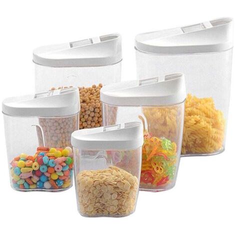 5 Boîtes de Rangement pour Le Stockage de Céréales avec Couvercles à Rabat, Bocaux Hermetiques Alimentaires en Plastique Scellée avec Couvercle, Pour Stocker les Cereales, Pâtes, Farine (1/3)