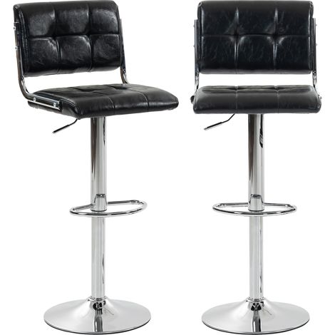 Lot de 2 tabourets de bar, hauteur réglable, pivotant 360°, siège rembourré, dossier et repose-pieds, noir (1/5)