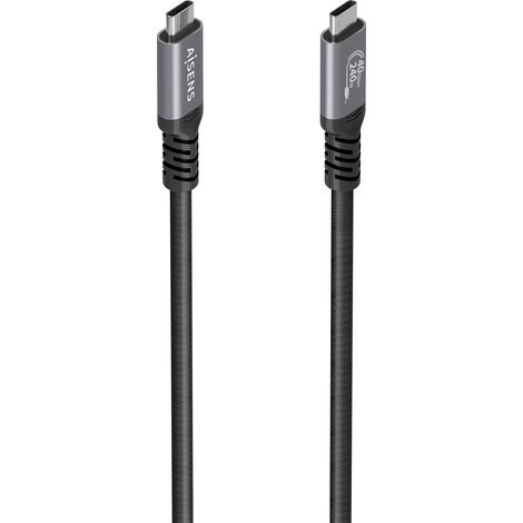 Cable USB 4.0 Tipo-C Aisens A156-0996/ USB Tipo-C Macho - USB Tipo-C Macho/ Hasta 240W/ 40Gbps/ 2m/ Negro