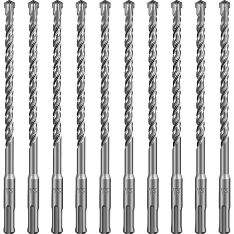 Set de forets 8x210mm 10 pces Set de forets à marteau Foret à béton avec 4 pointes en métal dur Perçage précis rapide dans le béton Accessoires Marteau perforateur Foret (1/5)