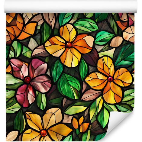 Carta da parati con fiori dorati effetto vetrata per soggiorno e camera da letto, 50x1000 cm (1/5)