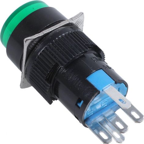Interrupteur à bouton-poussoir vert à verrouillage 5 broches, 250 V CA, 5 A, SPDT, 1 NO, 1 NF, avec lampe LED 220 V (1/4)