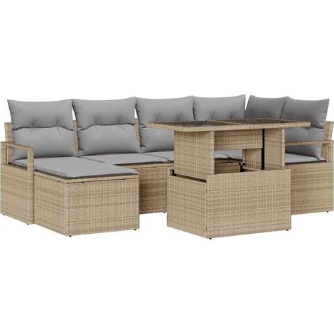 Maison Exclusive - Gartensofa-set 7 stk. Beige und Hellgrau Poly- (1/5)