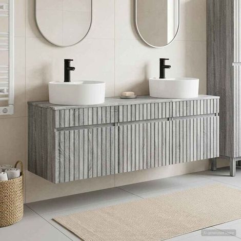Ensemble Salle De Bain 3 Pièces Sonoma Gris, 2 Meubles Sous Lavabo, Bois D'ingénierie (1/4)