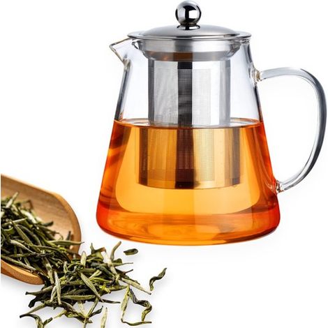 Théière en verre 450 ml avec filtre à thé amovible, en verre borosilicaté résistant à la chaleur, compatible cuisinière et lave-vaisselle (1/5)