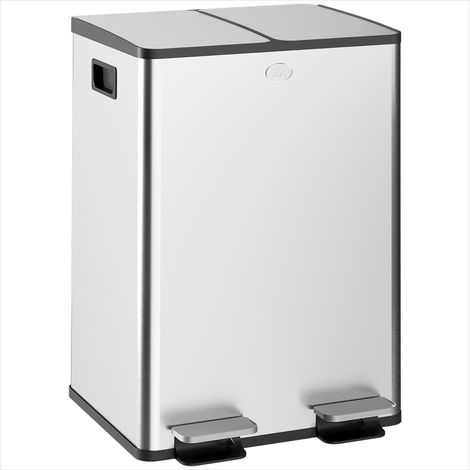 Poubelle Double 56 L en acier inoxydable à pédale Argent (1/5)