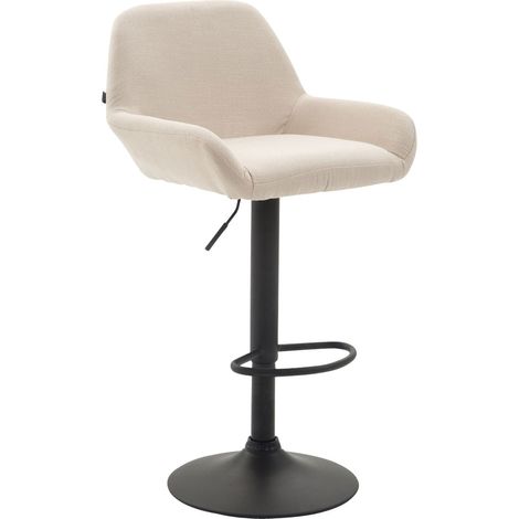 Taburete de bar x1 reposapiés en forma de arco en metal negro asiento de tela crema 100004546