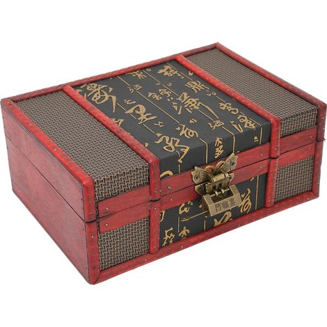 Boîte à bijoux vintage en bois de style chinois avec serrure, organisateur de bijoux et boîte à cosmétiques (1/5)