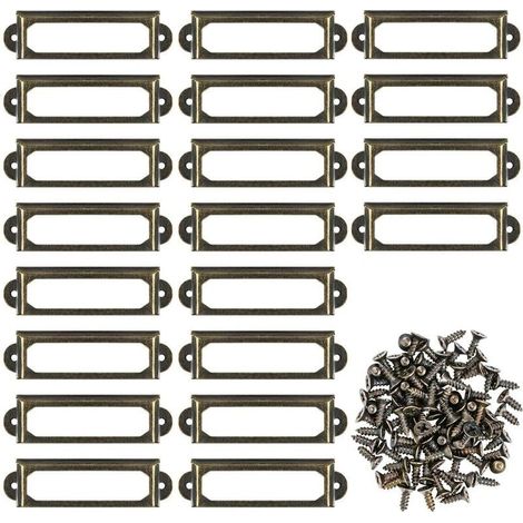 20 Pcs Porte-étiquettes en Métal 60x17mm pour Bureau Bibliothèque Étagères Cadre Étiquette de Nom Vintage avec Vis (1/5)