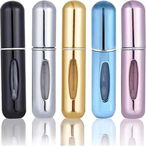 Lot de 5 mini vaporisateurs de parfum portables rechargeables de 5 ml, pour homme ou femme, parfaits pour les voyages ou les sorties. (1/4)