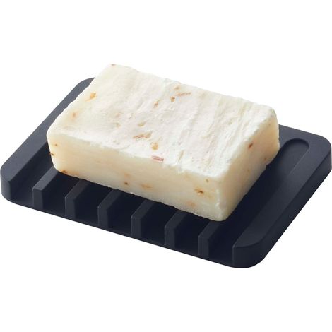 YAMAZAKI Self-Draining Soap Tray Vassoio portasapone, Silicone, Nero, Taglia Unica (1/3)