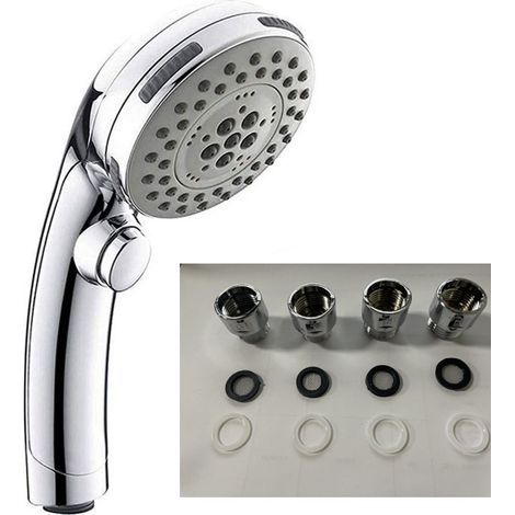 Cabezal de ducha cromado electrolítico con botón de parada, cabezal de ducha de mano, cabezal de ducha + conector KMGT, 1 pieza (1/5)