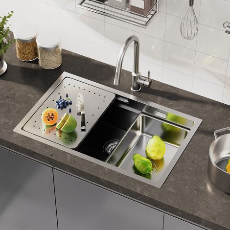 Cecipa Lavelli 1 vasca, 70 x 44 x 21 cm Lavello da Cucina una Vasca, Lavello con Gocciolatoio + Vasca, Lavello Sottotop da Cucina in Acciaio Inox 304, Spazzolato (1/5)