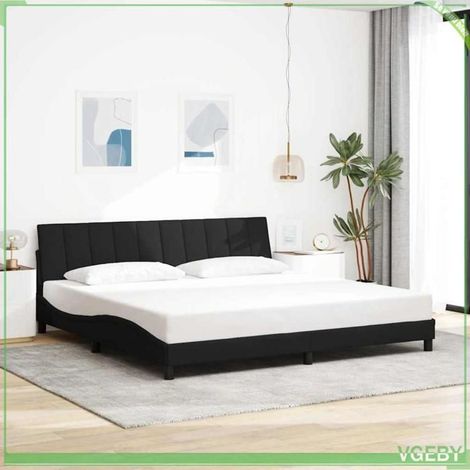 Cadre de lit - Hanko - Noir - Tissu 100% polyester - Couchage 200x200 cm (sommier à lattes) (1/5)