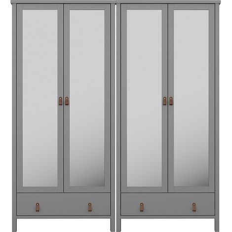Tromsø Kleiderschrank 4 Spiegeltüren 1 Schublade grau.