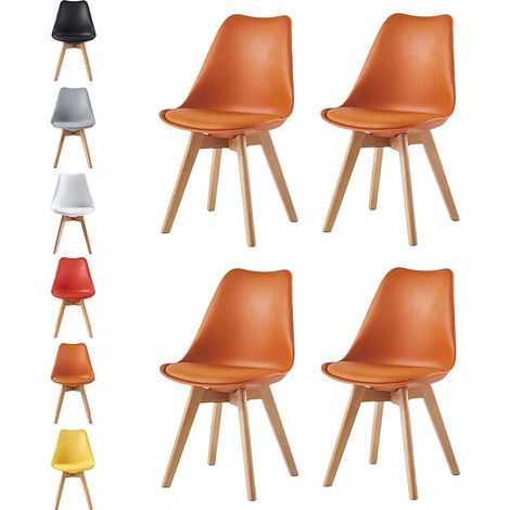 Set of 4 Dining Chairs Designer Side Chairs Wooden Home Office Commercial EVA ORANGE