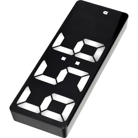 Réveil miroir LED, alimentation USB, numérique, rechargeable, décoration miroir, format rectangulaire, extérieur noir, lampe blanche (1/5)
