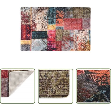 The Living Store Teppich Waschbar Patchwork Mehrfarbig 160x230 cm Rutschfest - Samt Teppich - Wohnzimmer Teppich - Flur Teppich - Schlafzimmer Teppich - Multifarben Teppich (1/5)
