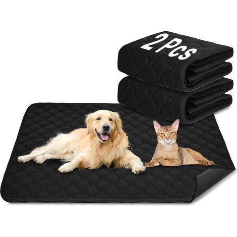 Ensemble de 2 tapis d'entraînement pour chiens et chats Extra absorbant Imperméable et antidérapant Lavable et réutilisable Pour chiots et animaux de compagnie (Noir, 50x70 cm) (1/5)