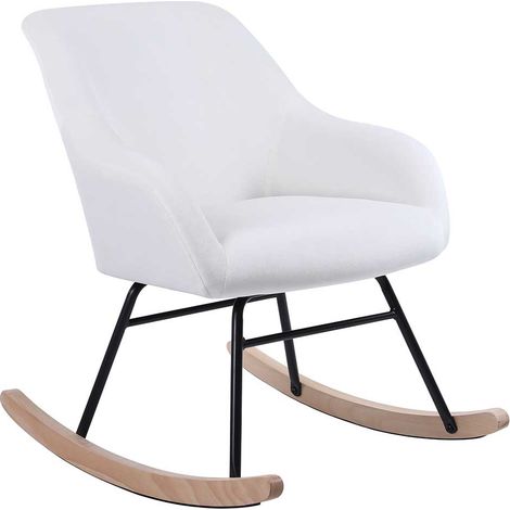 Poltrona Sedia Dondolo Relax Tessuto e Metallo Imbottita Design Moderno Crema (1/4)