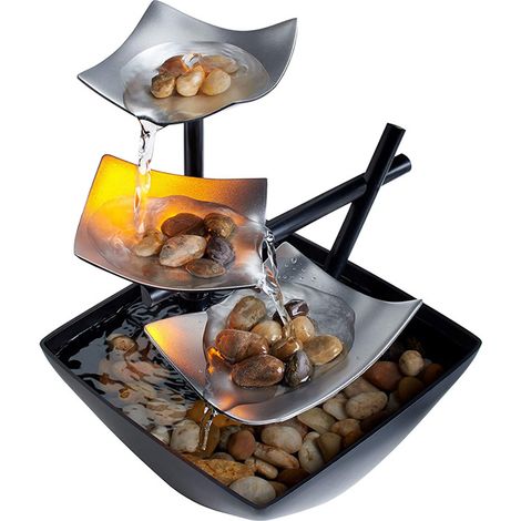 Fontaine de table, objet de décoration apaisant avec sons relaxants - pompe automatique, bassin profond et galets naturels. Détente zen à l'intérieur, hauteur 25 cm (1/4)
