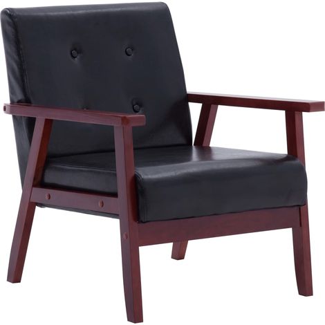Sillón lounge de diseño retro y moderno con respaldo acolchado en estructura de madera de PVC negro DEC028656