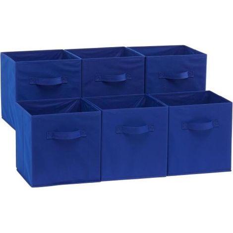 Bleu Marine Uni Basics Lot de 6 cubes de rangement pliables en tissu avec poignées, 26,6 x 26,6 x 27,9 cm (1/5)