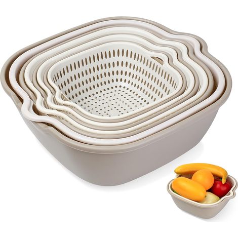 8 Pcs Set de Passoire Multifonctionnelle de Cuisine, 2-en-1 Égouttoir, Passoire à Pâtes, Double Couche Plastique Évier de Vidange Plateau pour Fruits et Légumes, Passoire à Riz (1/5)