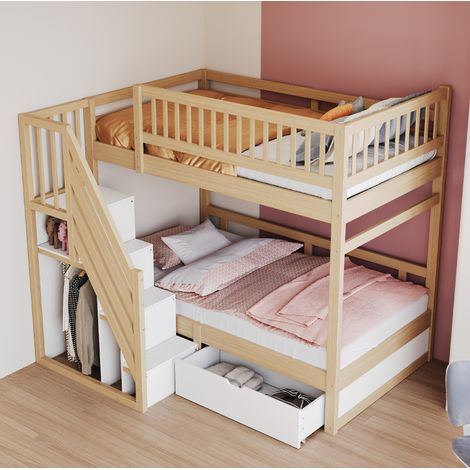 MEUBLIV Litera 90x200 cm de madera – escalera con almacenamiento, sin colchón (1/5)