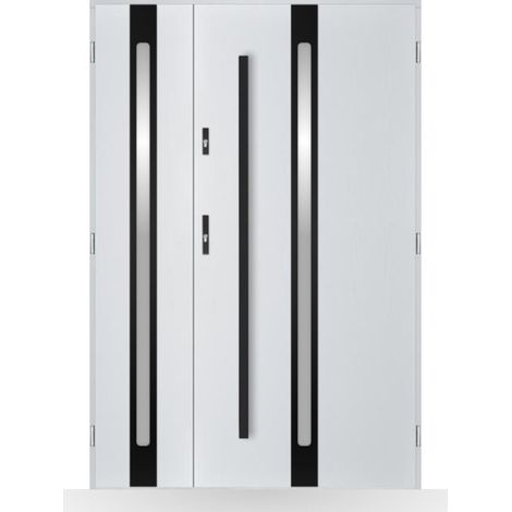 Porte d'entrée double Gaïa - 130-140-150x208cm - Couleur: Blanc - Poussant: Droit - Dimensions: 90x40 cm (1/2)