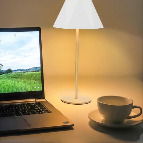Kabellose LED-Schreibtischlampe, wiederaufladbarer 5200-mAh-Akku, Nachttischlampe, einstellbare Helligkeit, tragbare Tischlampe, IP54 wasserdicht, batteriebetrieben, weiß. (1/5)